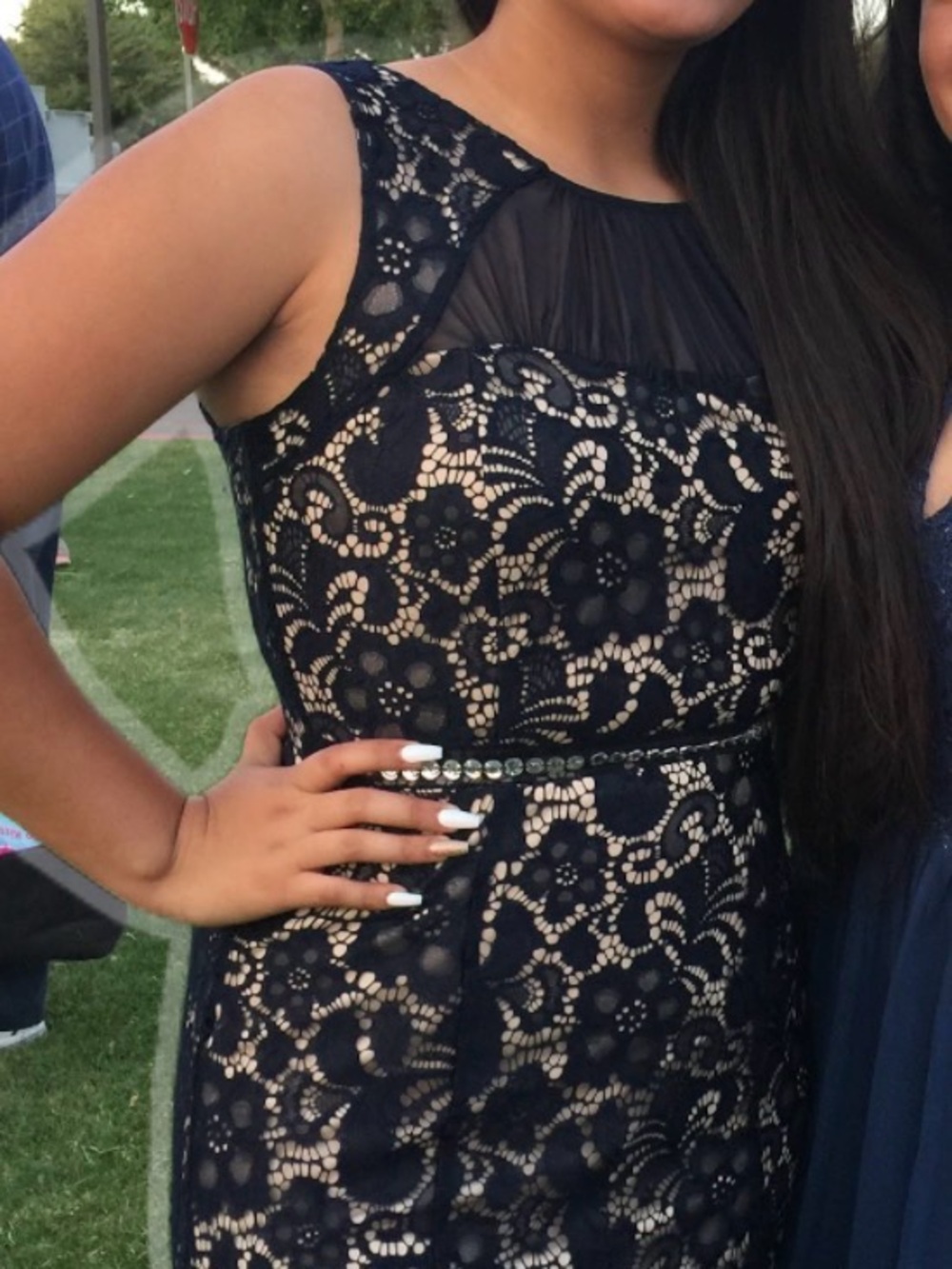 Enfocus Studio Midnight Blue and Ivory Floral Dress